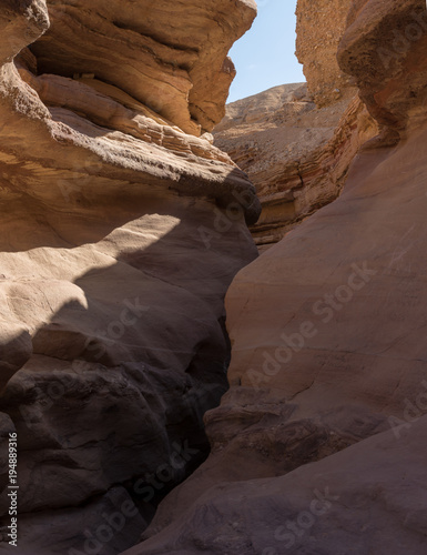 Beautiful geological formation in desert, colorful sandstone canyon walking route © barmalini