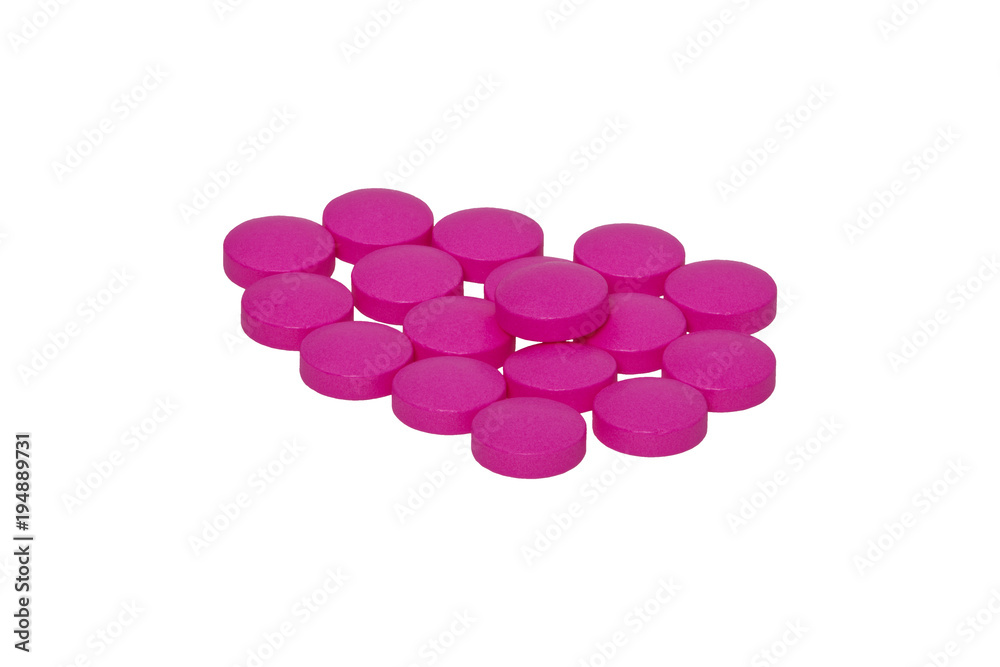 Pink pills on a white background Pink pills on a white background