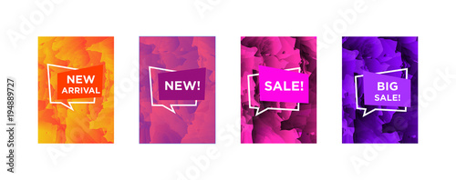 Sale web banners template for special offers advertisement. Marble colors with different colors nameplates. New arrivals concept for internet stores promo. New arrivals and sales web banners. 