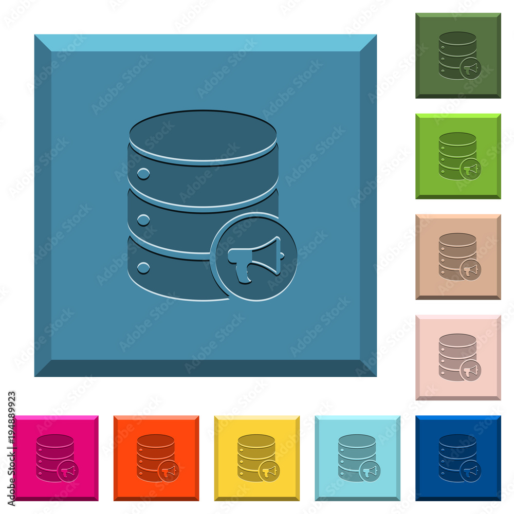 Database alerts engraved icons on edged square buttons Database alerts engraved icons on edged square buttons