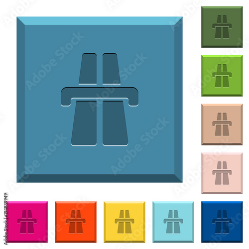 Highway engraved icons on edged square buttons