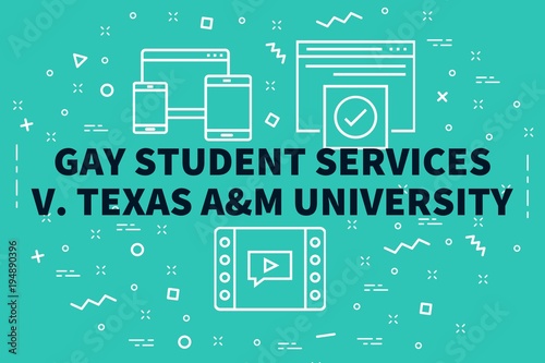 Conceptual business illustration with the words gay student services v. texas a&m university photo