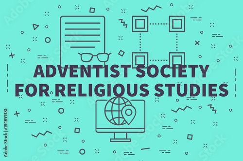 Conceptual business illustration with the words adventist society for religious studies photo