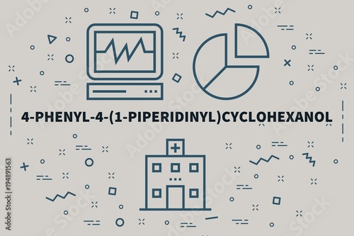 Conceptual business illustration with the words 4-phenyl-4-(1-piperidinyl)cyclohexanol photo
