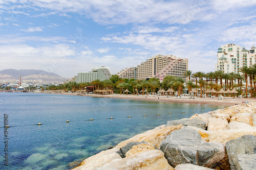 City view, panoramic view of Eilat, touristic and vacation luxury oasis in Negev desert on south of Israel at Red sea photo