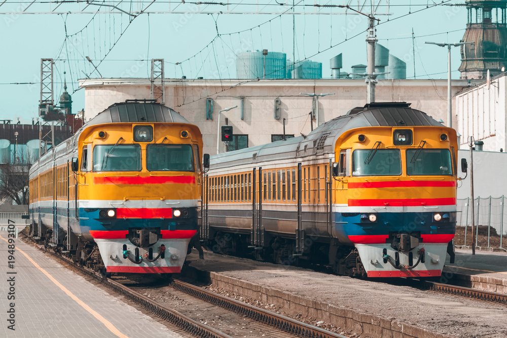 Yellow diesel train