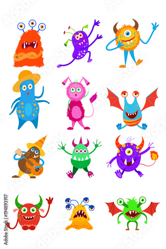Funny fantasy monster collection. Fairy monster set. Decorative element for your design for Halloween, cards and other.
