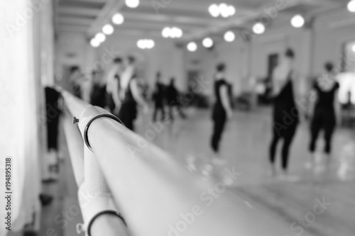 The ballet troupe rehearses in a ballet class