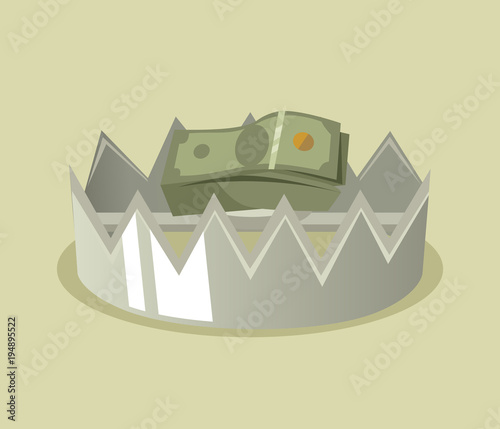 Trap with money. Vector flat cartoon illustration