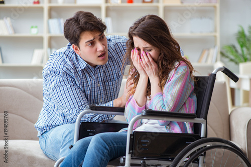 Desperate disabled person on wheelchair