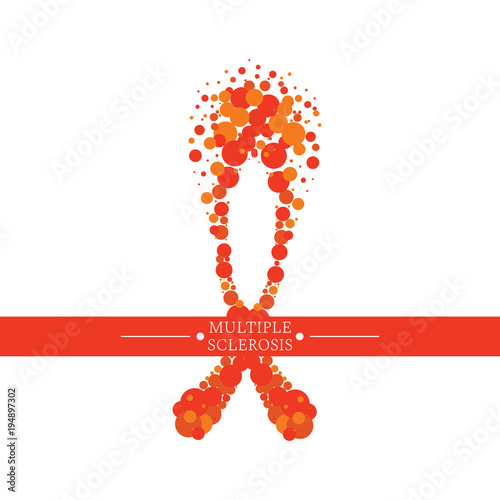 Multiple sclerosis ribbon awareness poster with an orange bow made of dots on white background. Central nervous system disease. Medical concept. Vector illustration.