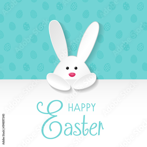 Happy Easter - poster with cute bunny and wishes. Vector.