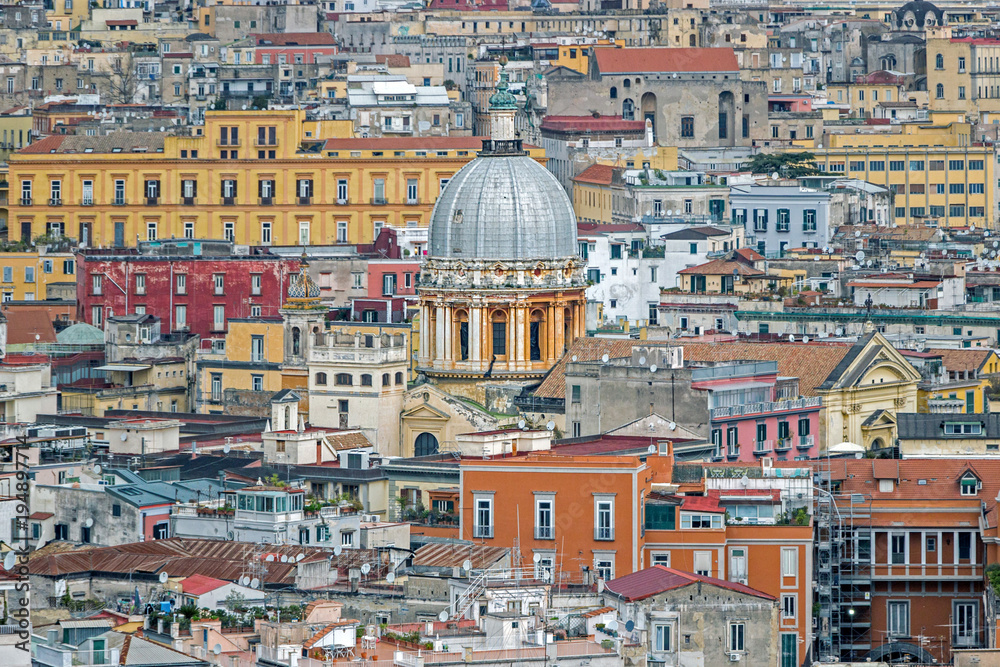 cityscape of church and old architectures in Naples, Italy  