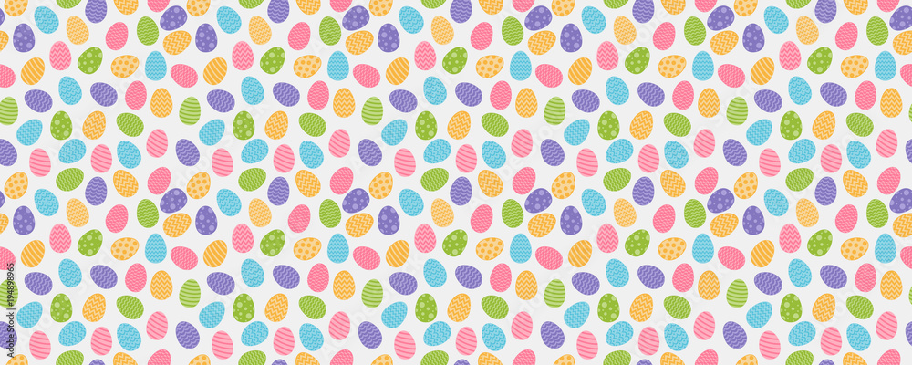 Design of Easter wrapping paper with colorful eggs - seamless background.  Vector. Stock Vector