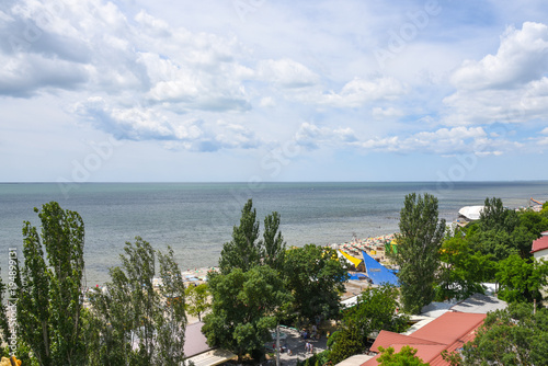 Sea beach in resort town Skadovsk  view from height