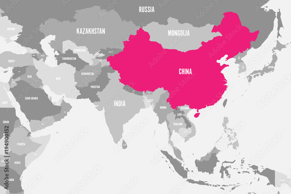 China pink marked in political map of Southern Asia. Vector illustration.
