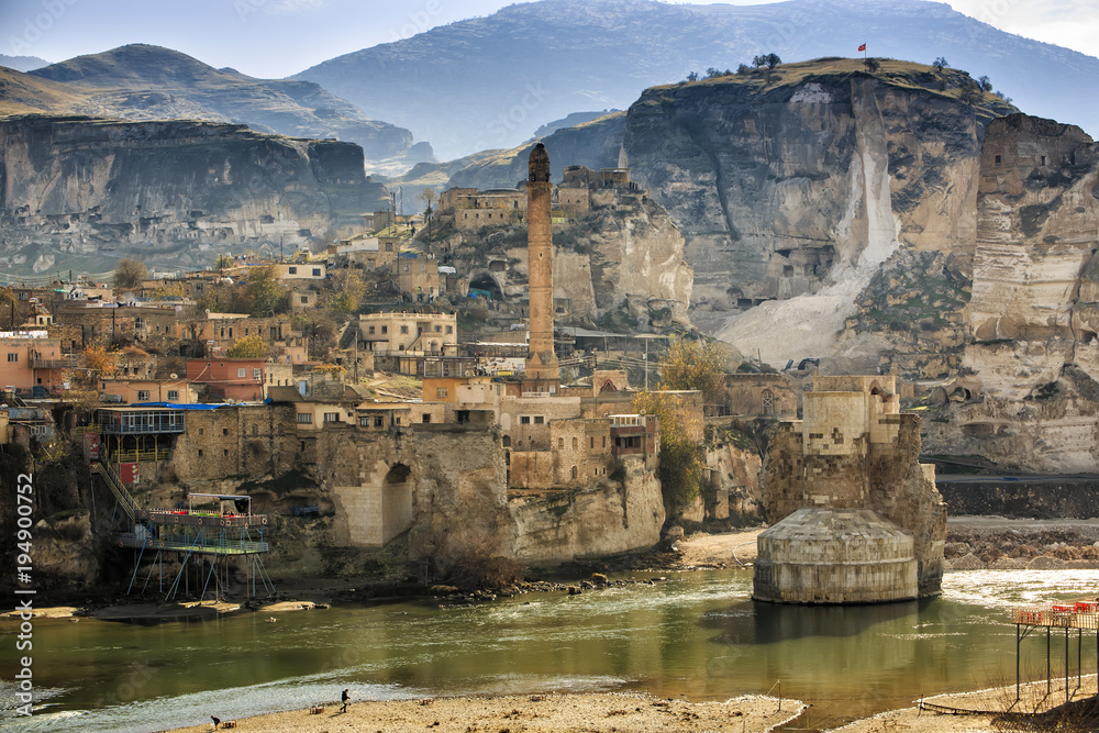The landscape of the Hasankeyf region. Ancient residential area in Anatolia, Turkey