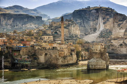 The landscape of the Hasankeyf region. Ancient residential area in Anatolia, Turkey photo