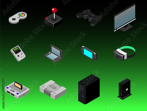 A set of isometric gaming platforms and items