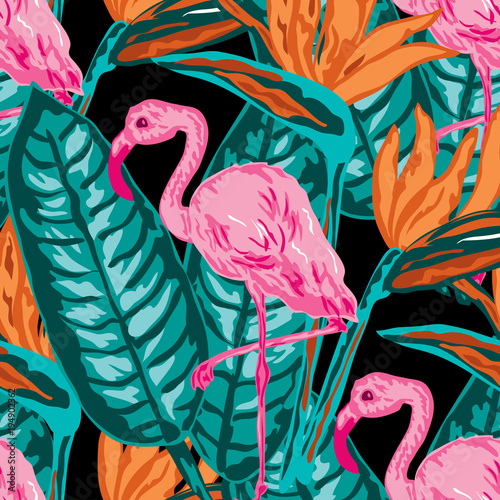 piekny-tropikalny-wielokolorowy-wzor-z-rozowym-flamingiem