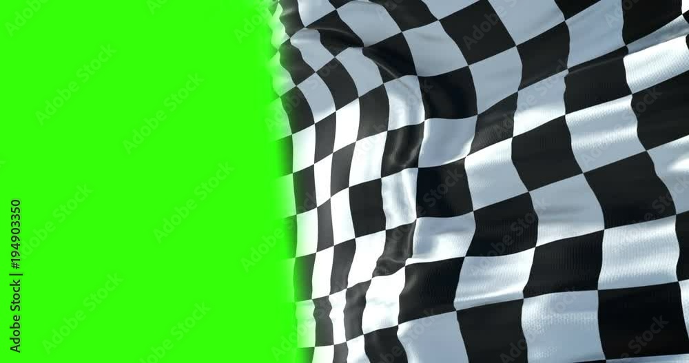 checkered flag, end race background, formula one competition waving with chroma key green screen