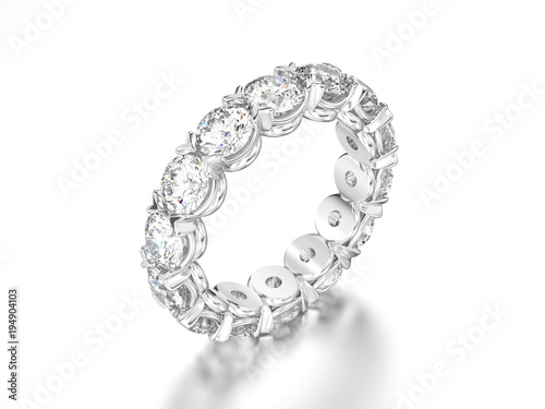 3D illustration white gold or silver diamond eternity ring