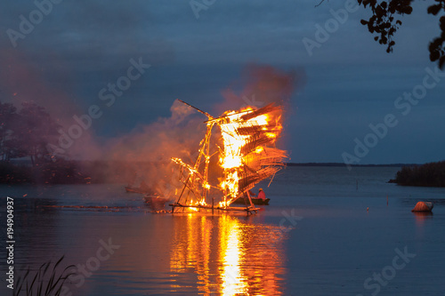 Burning cane sculptures in Baltic Region at pagan festival