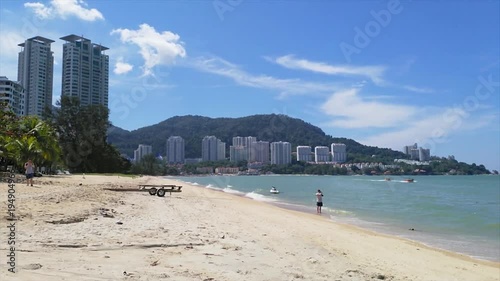 Pan view of a beach, in the city of Penang, Georgetown, in Malaysia photo