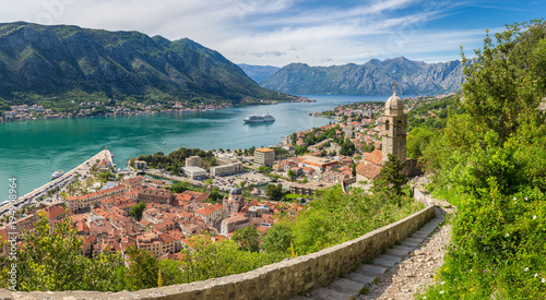 Historic town of Kotor with Bay of Kotor in summer, Montenegro