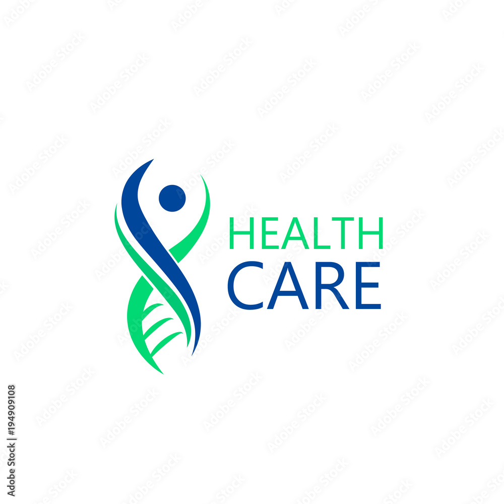 Obraz premium The sign in the form of DNA molecule. Logo for the clinic, pharmaceutical company. Logo of the family doctor, first aid. Vector Isolated on white background