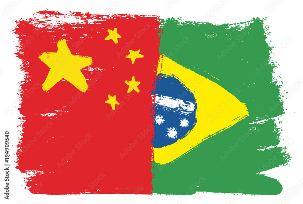 China Flag & Brazil Flag Vector Hand Painted with Rounded Brush