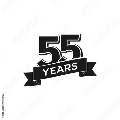 Vector 55 years anniversary logotype. Isolated black logo 55th jubilee on white background
