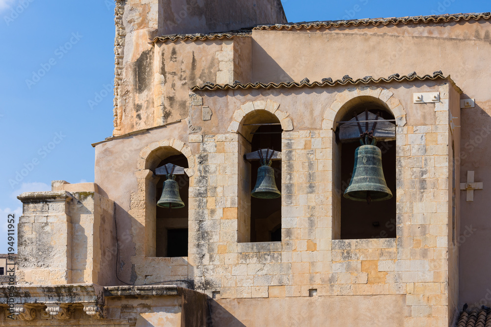 The three bells of the Santissimo Salvatore church in Noto