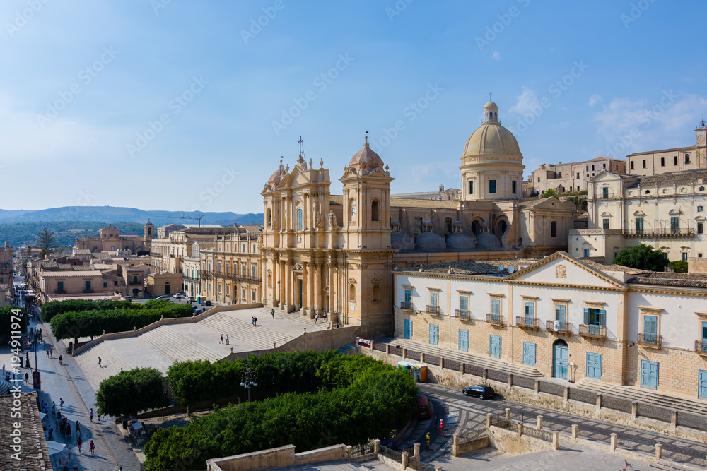 View of the baroque cathedral church, symbol of the city, Noto, Sicily