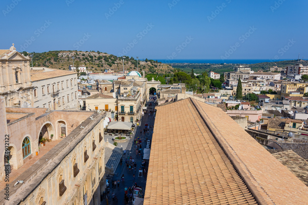Panorama from above of Noto seen from the roof of the church of Santa Chiara