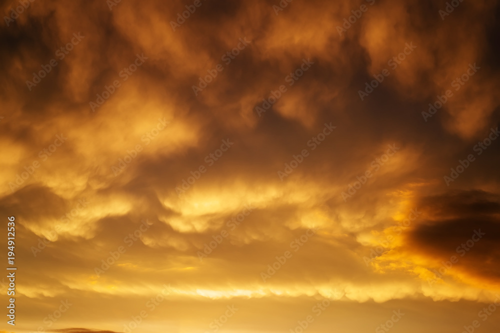 Beautiful stormy sunset sky. Cloudy abstract background.