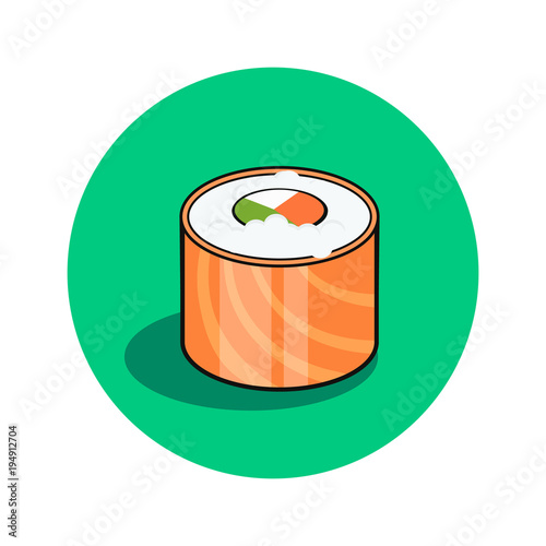 Philadelphia sushi. Japanese traditional food icon with salmon fish fillets. Isolated vector illustration. photo