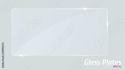 Realistic glass plate square, rectangle and round.
