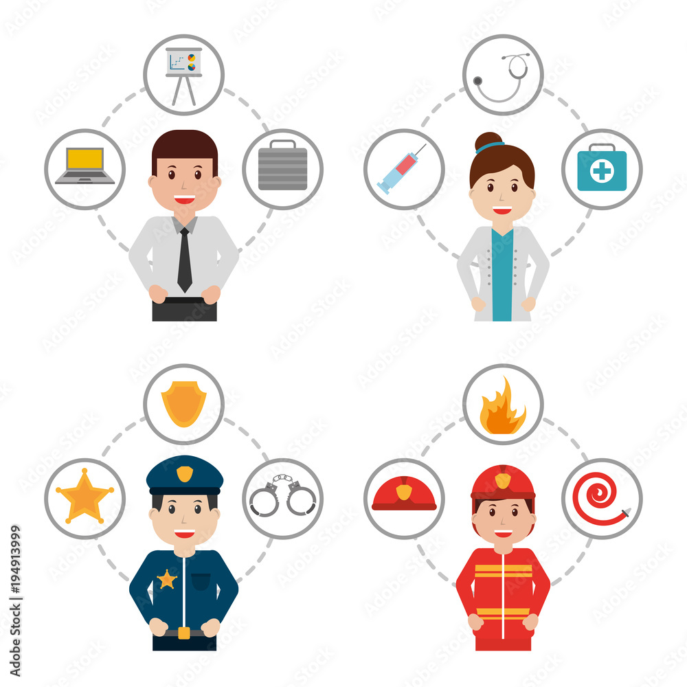 set of people professional worker and equipment vector illustration