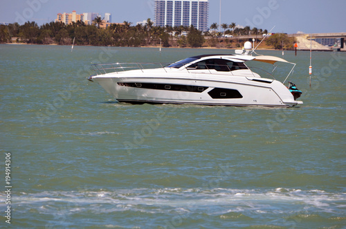 Well appointed upscale cabin cruiser on the florida intra-coastal waterway offMiami Beach