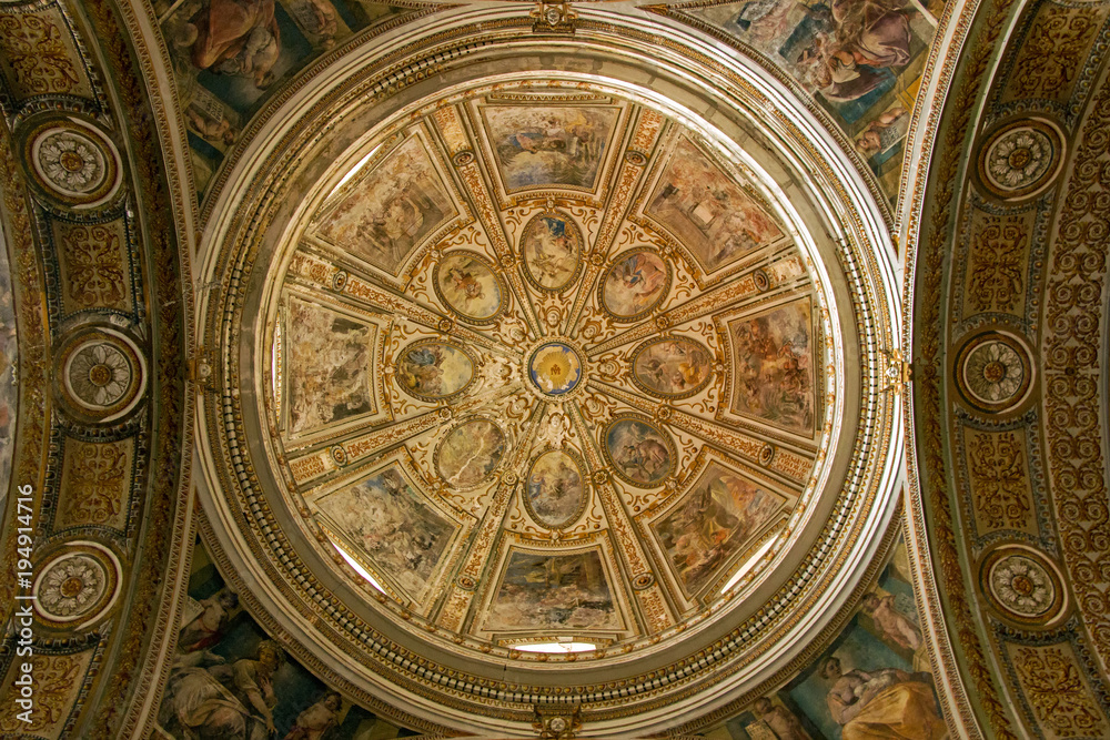 interior ceiling of Gesu Nuovo Church in Naples, Italy 