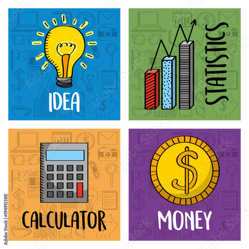 collection business idea calculator money and statistics vector illustration