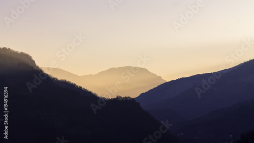 A sunset over mountains