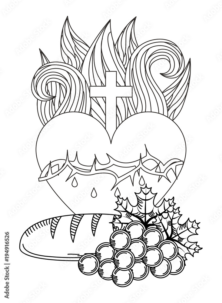 custom made wallpaper toronto digitalsacred heart of jesus communion bread and grape engraving vector illustration