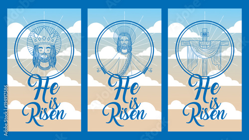 collection banners he is risen jesus in heaven image vector illustration