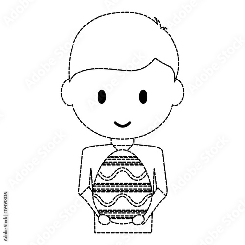 uncolored boy  with easter egg  sticker over white  vecor illustration photo