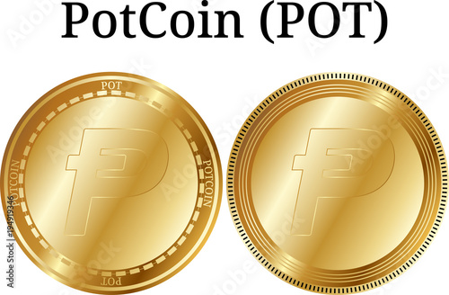 Set of physical golden coin PotCoin (POT) photo