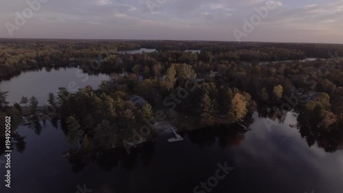 Flying over south shoreline and cottages of lake McKellar
UNGRADED DLOG FOOTAGE photo