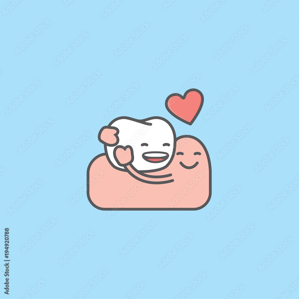 Tooth character love with gum illustration vector on blue background. Dental concept. Tooth character love with gum illustration vector on blue background. Dental concept.