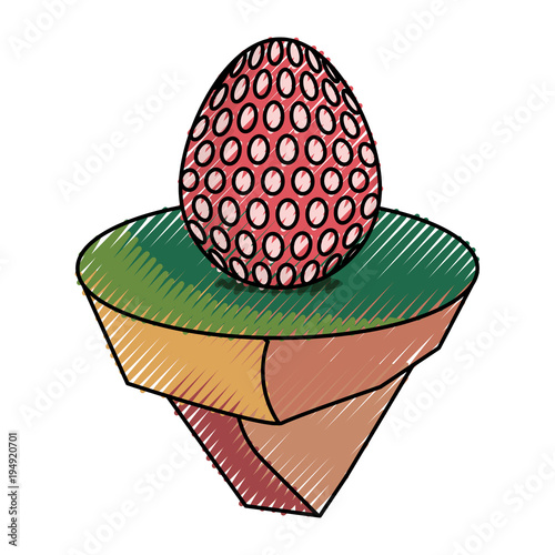 colored  easter egg with dots   on piece land  doodle over white background vector illustratiion